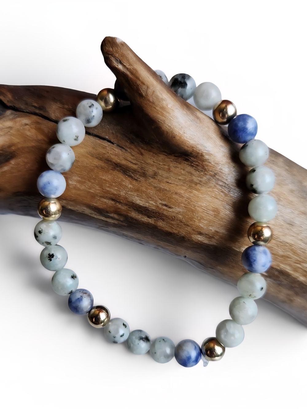 Kiwi Jasper & Blue Sodalite Beaded Stretch Bracelet with Gold Accents